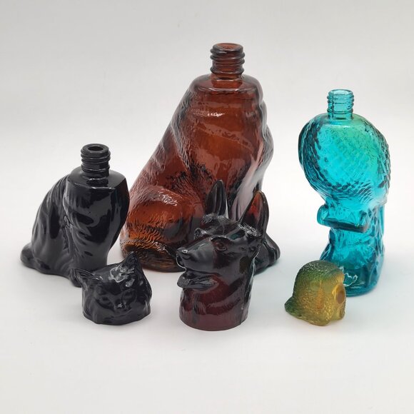 LOT 3 Vintage Avon Animal Bottles Glass Body Plastic Head Dog Cat Parakeet - Picture 5 of 7